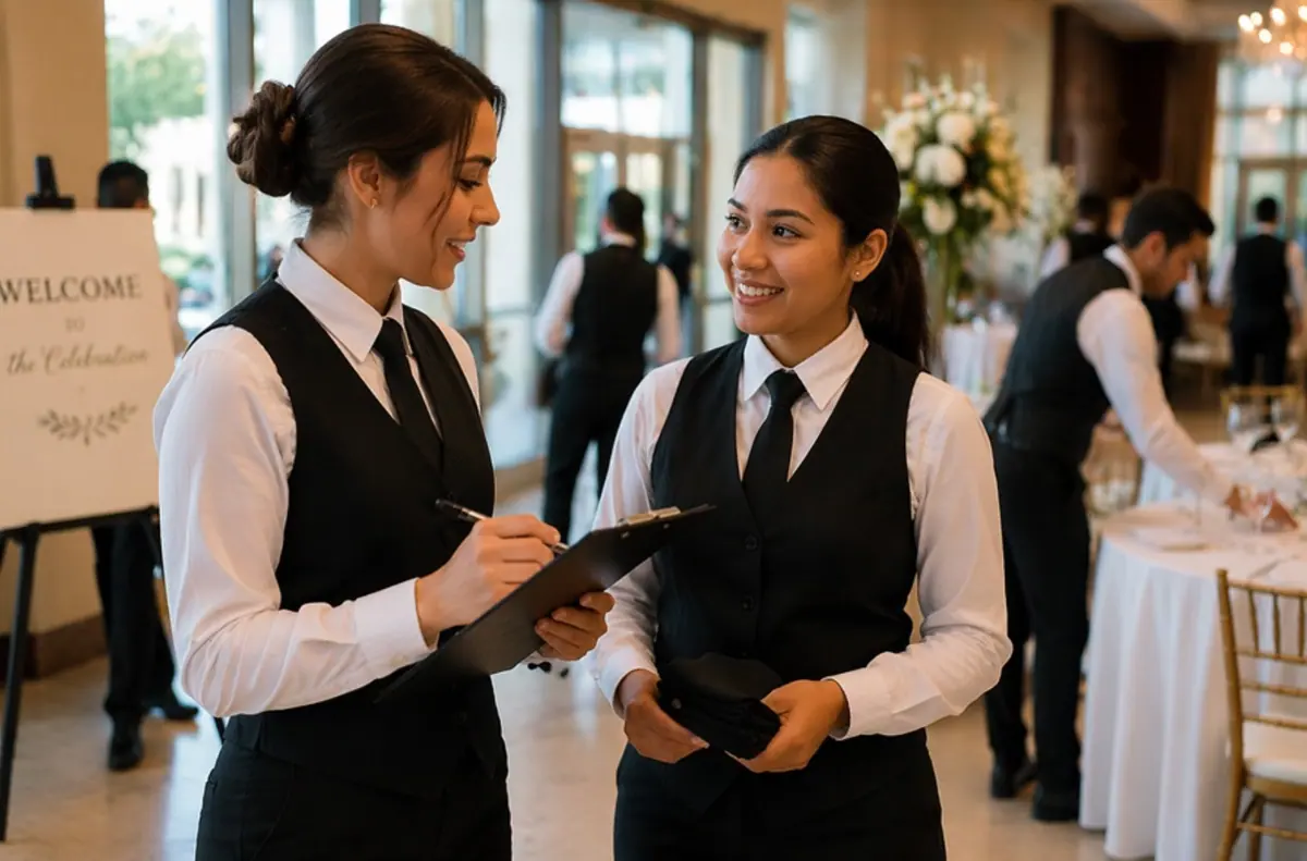 Event staff coordinating in a venue