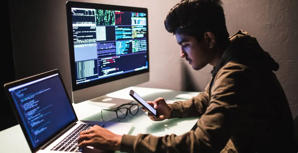 A developer testing software on code monitors